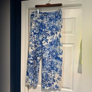 Anthropologie Maeve the Colette  Blue Floral Wide-Leg Trousers